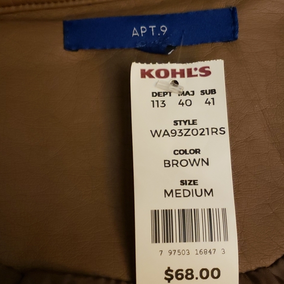 APT 9 FAUX LEATHER BROWN JACKET SIZE MEDIUM - Picture 13 of 13